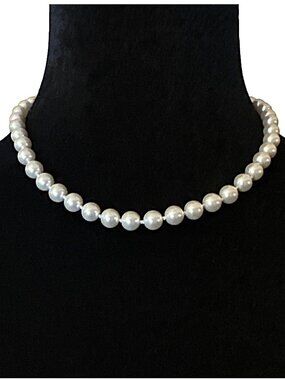 RMN Faux Pearl Necklace Adjustable Length White Hand Knotted